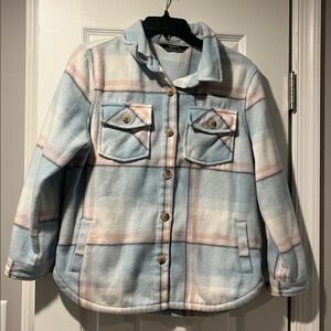 Member’s Mark Plaid Kids fleece shacket Blue and Pink XL